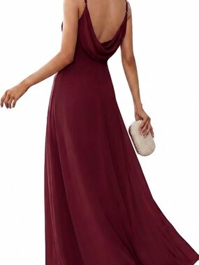 Ever Pretty Burgundy Backless Cowl-Back Maxi Dress